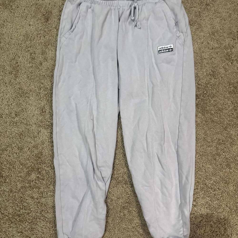 Gray adidas joggers with white